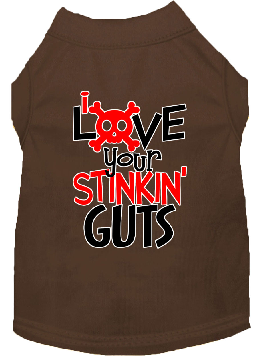 Love your Stinkin Guts Screen Print Dog Shirt Brown Sm